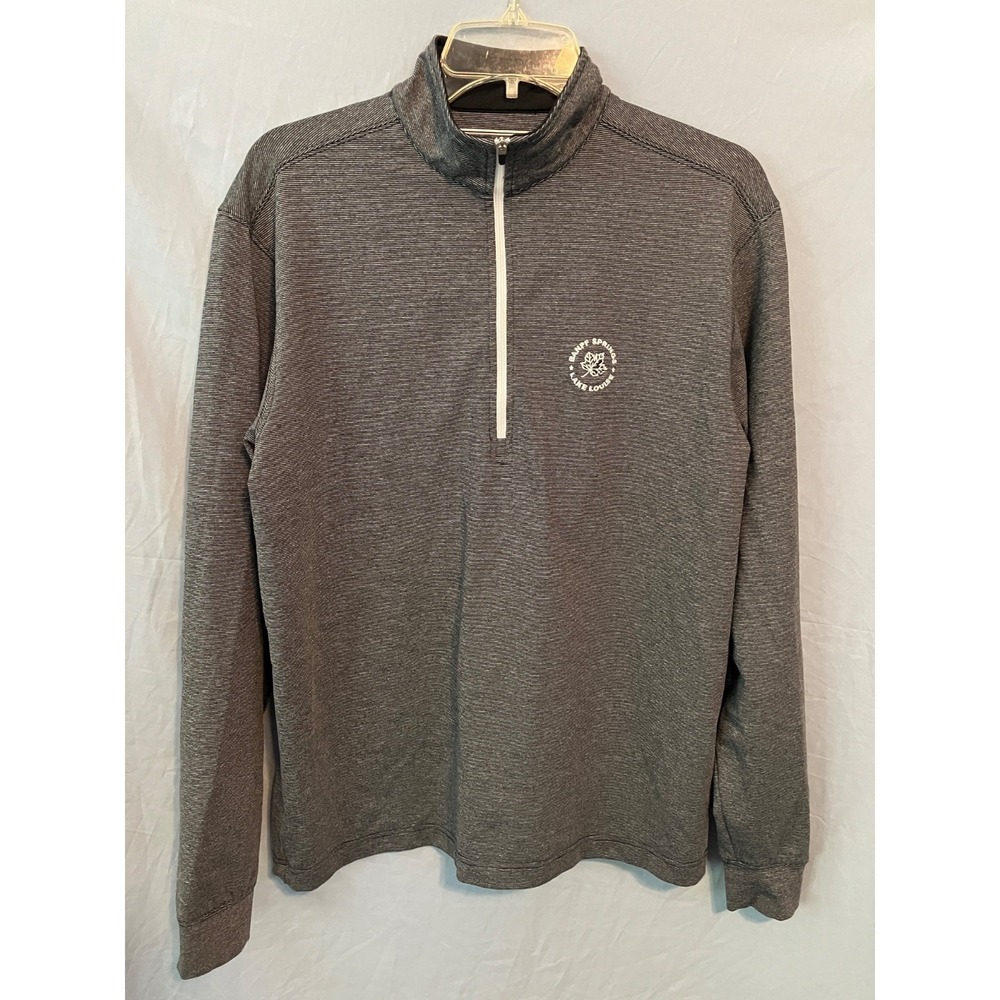 STRAIGHT DOWN Black/Gray Stripes 1/4 ZIP SHIRT Banff Springs Lake Louise SIZE S